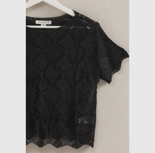 Short Sleeve Open Stitch Crochet Top