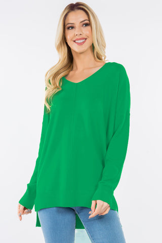 V Neck with Front Seam Detail Lightweight Sweater
