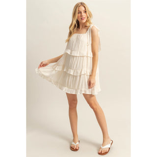 Self Tie Straps Ruffle Tiered Mini Dress