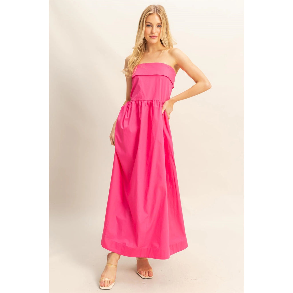 Strapless Fit And Flare Midi Dress Hot Pink / Large