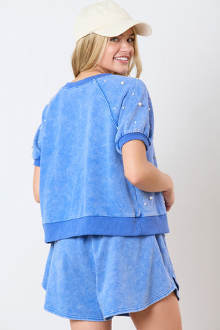 Pearl Embellished Washed Terry Skort