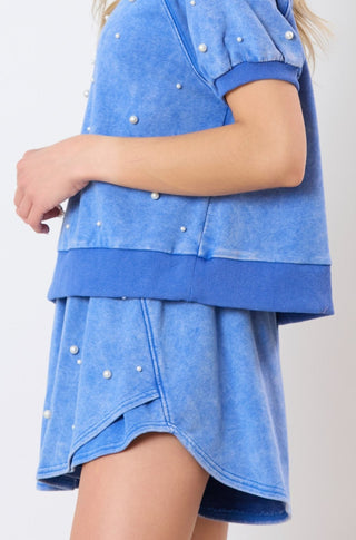 Pearl Embellished Washed Terry Skort