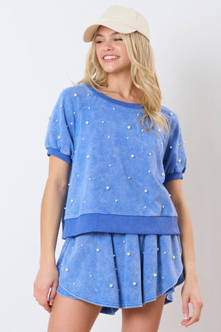 Pearl Embellished Washed Terry Skort
