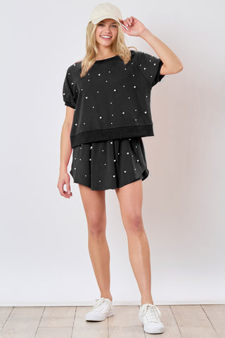 Pearl Embellished Washed Terry Skort