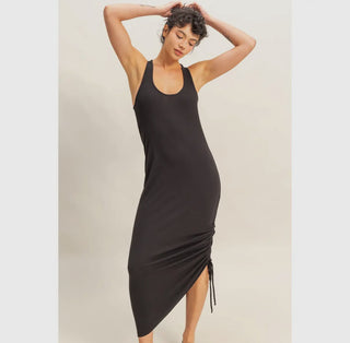 Scoop Neck Side Tie Midi Dress