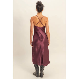 Crazy Love Satin Cowl Neck Midi Dress