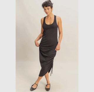 Scoop Neck Side Tie Midi Dress