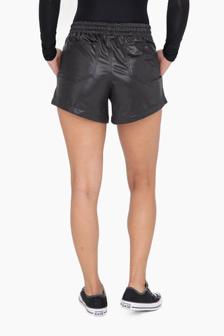 Glossy Leather Look High Waist Shorts