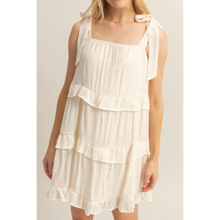 Self Tie Straps Ruffle Tiered Mini Dress