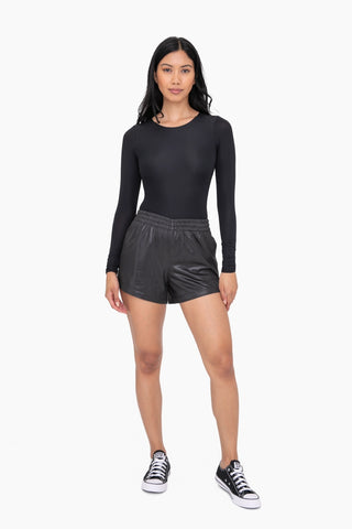 Glossy Leather Look High Waist Shorts