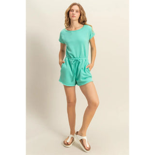 Cap Sleeve Drawstring Waist Romper