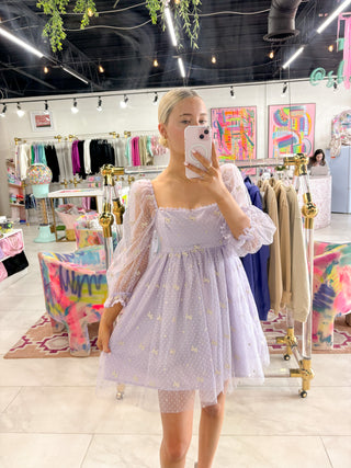 Ribbon Texture Babydoll Mini Dress