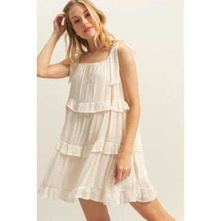 Self Tie Straps Ruffle Tiered Mini Dress