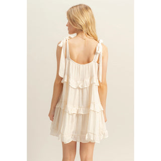 Self Tie Straps Ruffle Tiered Mini Dress