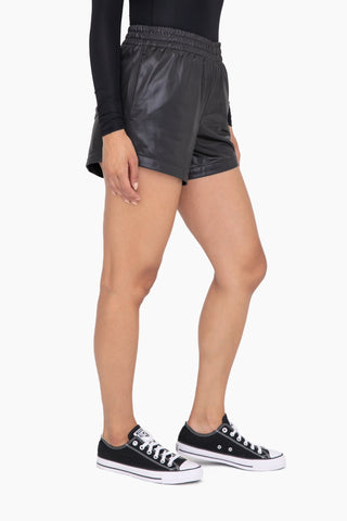 Glossy Leather Look High Waist Shorts