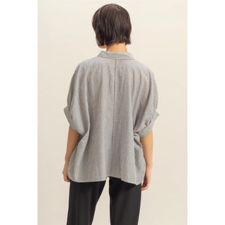 Drop Shoulder Striped Button Down Shirt