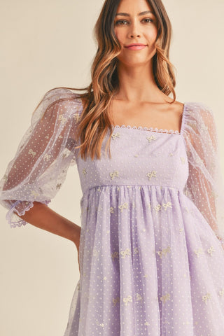 Ribbon Texture Babydoll Mini Dress