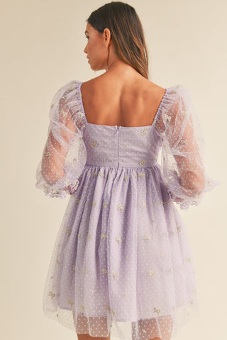 Ribbon Texture Babydoll Mini Dress