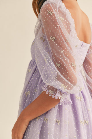 Ribbon Texture Babydoll Mini Dress