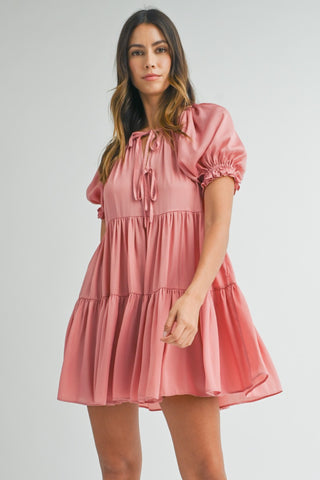 Tiered Ruffle Puff Sleeve Mini Dress