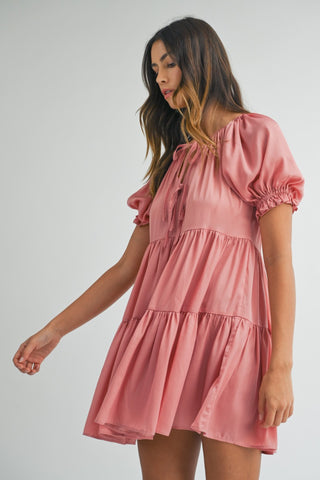 Tiered Ruffle Puff Sleeve Mini Dress