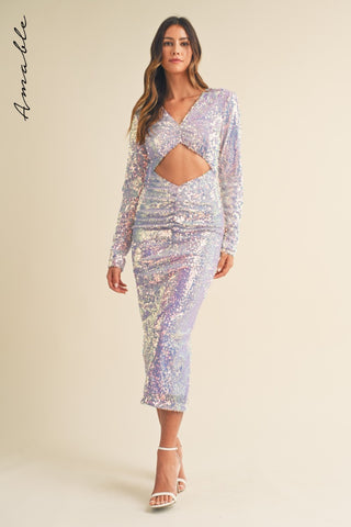 Long Sleeve Sequin Midi Dress