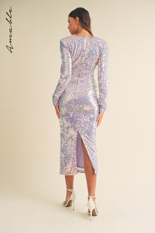 Long Sleeve Sequin Midi Dress