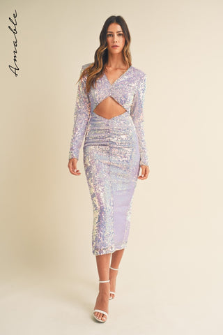 Long Sleeve Sequin Midi Dress