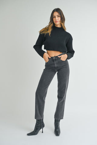 Mock Neck Cropped Sweater