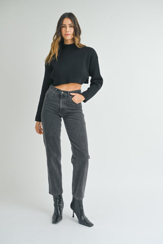 Mock Neck Cropped Sweater