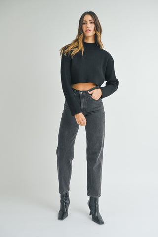 Mock Neck Cropped Sweater