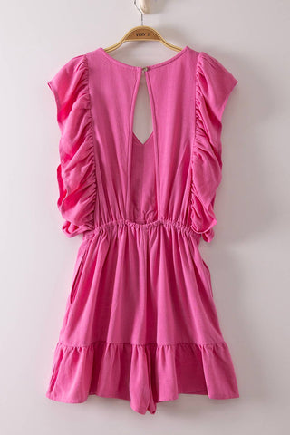 Back Cutout Detail Ruffled Sleeve Romper