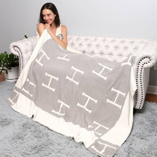 Initial Monogram Patterned Reversible Throw Blanket