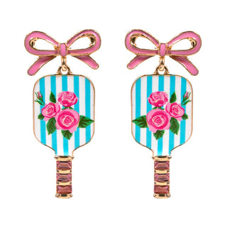 Bow Floral Pickleball Paddle Dangle Earrings