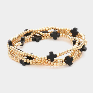 5PCS - Cross Pointed Metal Ball Beaded Multi Bracelets