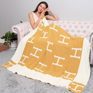 Initial Monogram Patterned Reversible Throw Blanket