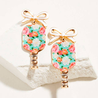 Bow Floral Pickleball Paddle Dangle Earrings
