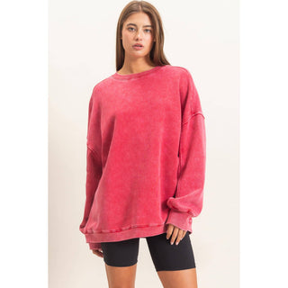 Acid Wash Crew Neck Long Sleeve Sweatshirt