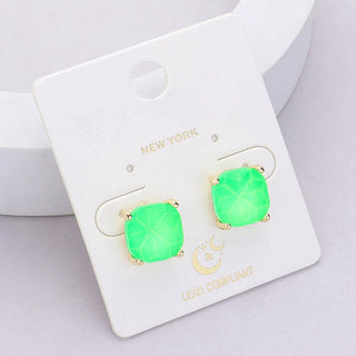 Cushion Square Stone Stud Evening Earrings