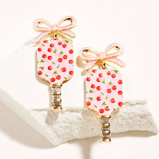 Bow Floral Pickleball Paddle Dangle Earrings