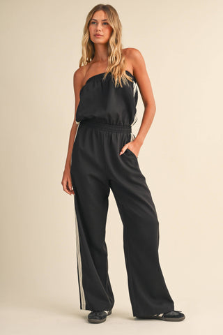 Strapless Stripe Trim Jumpsuit