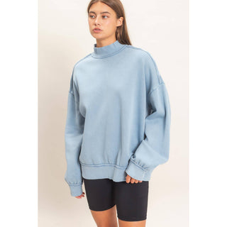 Acid Washed Mock Neck Sweatshirt