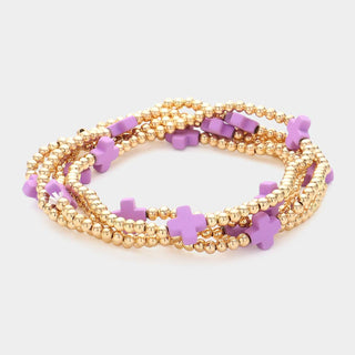 5PCS - Cross Pointed Metal Ball Beaded Multi Bracelets