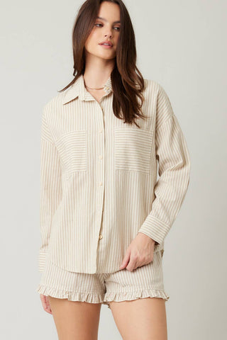 Striped Cotton Ruffle Shorts