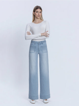 High Rise Patched Wide Leg with Trouser Hem