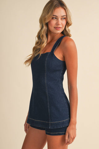 IR2520 SQUARE NECK LINE DENIM ROMPER