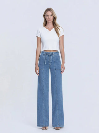 Super High Rise Wide Leg Jeans with Tie