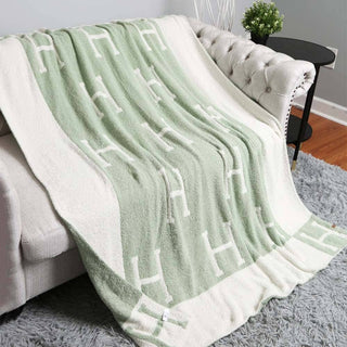 Initial Monogram Patterned Reversible Throw Blanket