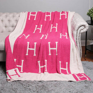Initial Monogram Patterned Reversible Throw Blanket