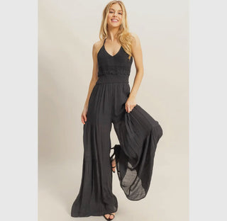 Halter Neck Crochet Wide Leg Jumpsuit